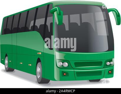 green new modern comfortable city bus on the road, no people Stock Vector