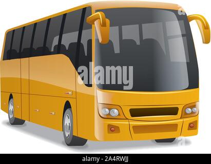 golden new modern comfortable city bus on the road, no people, vector illustration Stock Vector