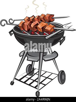 grilled hot meat kebabs on skewers Stock Vector