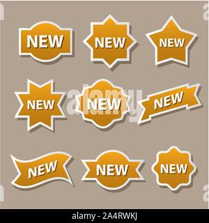 set of different advertising badges and stickers in gold color Stock Vector