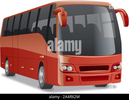 red new modern comfortable city bus on the road, no people Stock Vector