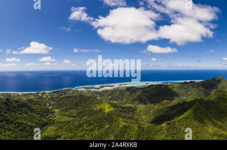Aerial view of the jungle covered mountain in the interior of the Rarotonga island in the Cooks island in the Pacific ocean Stock Photo