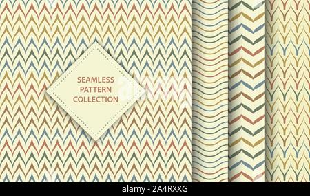 Seamless vector ethnic textile pattern set. Abstract background geometric zig zag texture. Simple minimalistic native print collection. Web page fill Stock Vector