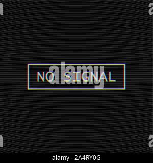 Glitch background with tv noise texture and no signal label in rectangular frame. Interference in air. Stock Vector