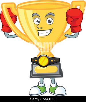 Golden trophy cup with boxing gloves sport design Stock Vector Image ...