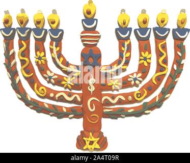 Craft from plasticine Hanukkah. Jewish holiday Hanukkah. Vector illustration on isolated background Stock Vector