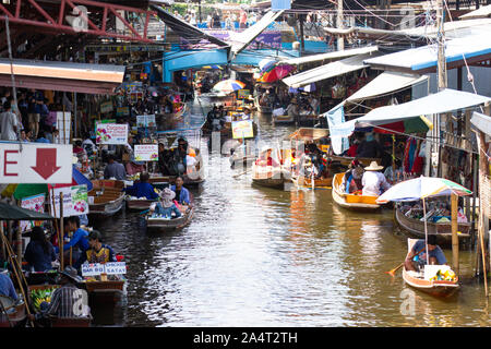 Damnoen Saduak Floating Market, Thailand:- May 18, 2019 :- This is a floating Market in Thailand and take a boat then have a great tour at Floating Ma Stock Photo