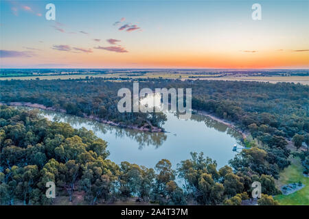Murray River at sunset - aerial view
