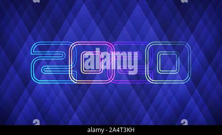 Happy New Year 2020 light background. Vector illustration of abstract glowing neon colored numbers over blue background for your design Stock Vector