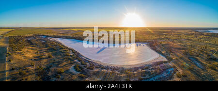 Sunset over salt Lake Hardy in Australia - aerial panoramic landscape Stock Photo