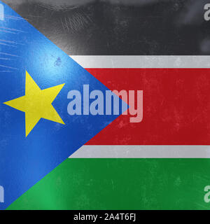 3d rendering of a rusty and old South Sudan flag on a metallic surface. Stock Photo