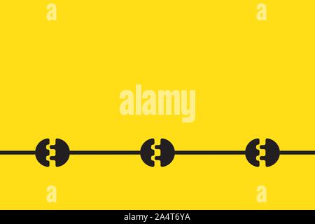 Cables connected consistently by plugs and power socket outlets. Stock Vector