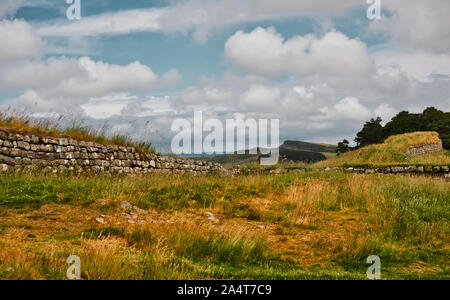 Hadrian's Wall near the Roman fort at Housesteads, Northumberland, England Stock Photo