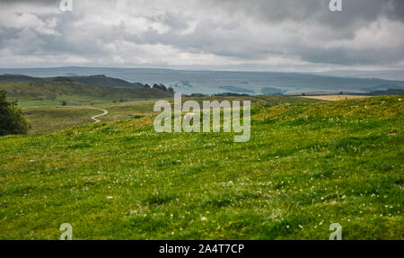 Landscape taken from Housesteads Roman Fort on Hadrian's Wall, Northumberland, England Stock Photo