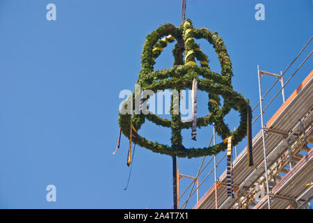 Traditional topping out ceremony at construction site in Germany, Europe Stock Photo