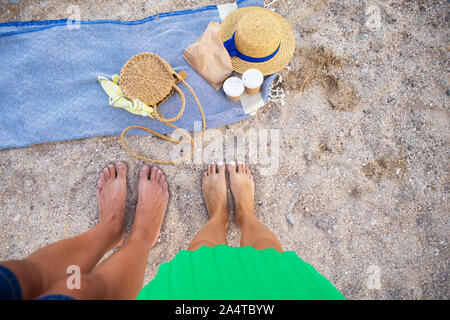 Picnic near the sea. A blue plaid on 
