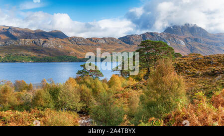Autumn at Loch Maree ndear Gairloch in the Northwest Highlands of Scotland Stock Photo