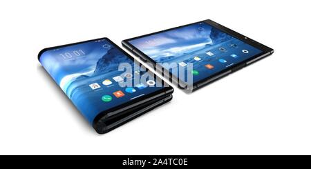 Image of a smartphone on a white background. The modern smartphone is frameless. Concept Stock Vector