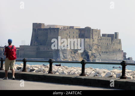 Naples, Italy - September 18, 2019: Castel dell'Ovo seen from the waterfront Stock Photo