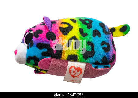 Ty jelly multicoloured leopard Teeny Ty beanie boos soft toy isolated on white background Stock Photo