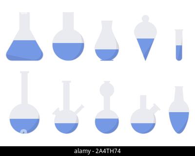 Laboratory glassware. Chemical flasks, medical test tubes icon set. Vector illustration Stock Vector