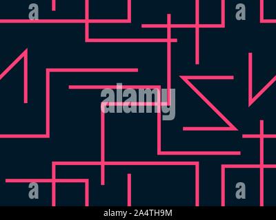 Red lines on a black background seamless pattern. Striped abstract geometric background in memphis style. Vector illustration Stock Vector