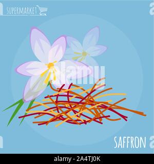 Saffron flat design vector icon. Stock Vector