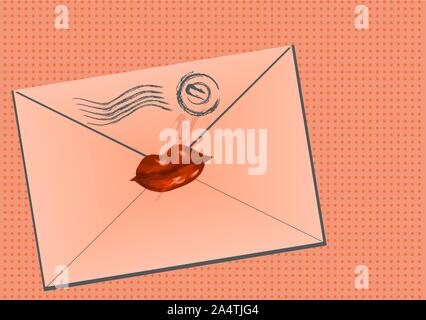 pink envelope sealed with lips. 10 EPS Stock Vector