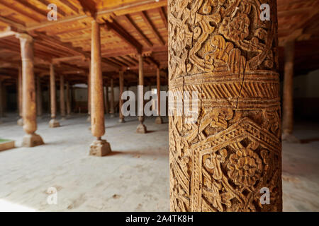 old carved wooden columns in Djuma Mosque old town Khiva, Itchan-Kala, Khiva, Uzbekistan, Central Asia Stock Photo