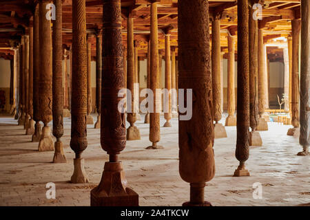 old carved wooden columns in Djuma Mosque old town Khiva, Itchan-Kala, Khiva, Uzbekistan, Central Asia Stock Photo