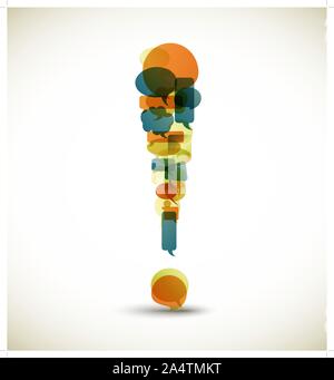Exclamation mark made from blue speech bubbles with retro colors Stock Vector