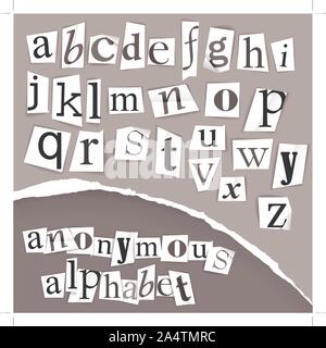 Anonymous alphabet made from newspapers - black and white detailed letters Stock Vector