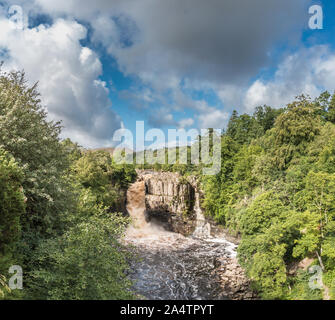 High Force Waterfall, Upper Teesdale, UK in Spate from the Pennine Way Long Distance Footpath Stock Photo