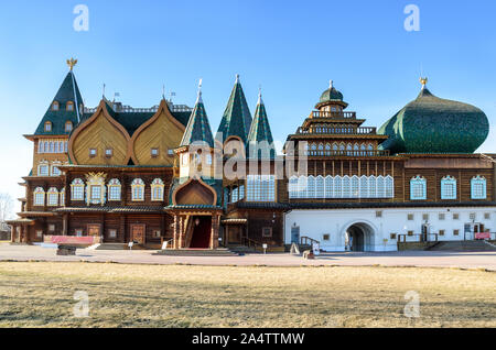MOSCOW,RUSSIA - MARCH 12,2014: Wooden Palace of Tsar Alexei Mikhailovich in Kolomenskoye, famous touristic place and museum of wooden architecture Stock Photo