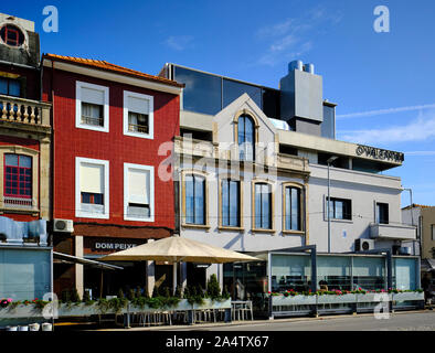 Street scene of fish restaurants, Matosinhos, Porto, Portugal Stock Photo