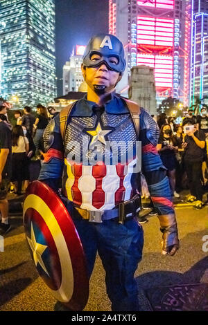 Central Hong Kong. October 14, 2019. Over 100,000 of protesters gathered in Chater Garden and spilled over into the Central Business district of Hong Kong for a peaceful demonstration. The gathering called on the United States to pass the Hong Kong Human rights and Democracy Act 2019. Stock Photo