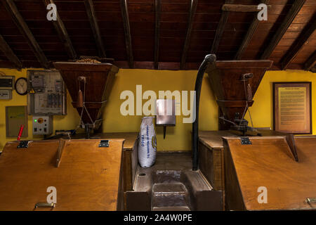 Old water driven mill where toasted corn is ground to make a flour called gofio in a traditional manner, La Orotava, Tenerife, Canary Islands, Spain Stock Photo