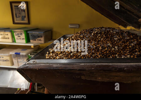 Old water driven mill where toasted corn is ground to make a flour called gofio in a traditional manner, La Orotava, Tenerife, Canary Islands, Spain Stock Photo