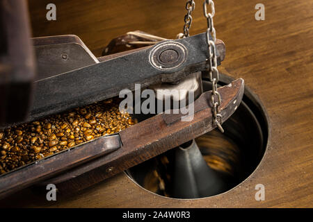 Old water driven mill where toasted corn is ground to make a flour called gofio in a traditional manner, La Orotava, Tenerife, Canary Islands, Spain Stock Photo