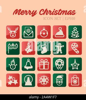 Christmas icons set. Holiday objects collection. Colorful flat presents for holiday. Christmas and New Year elements for decoration. Vector illustrati Stock Vector