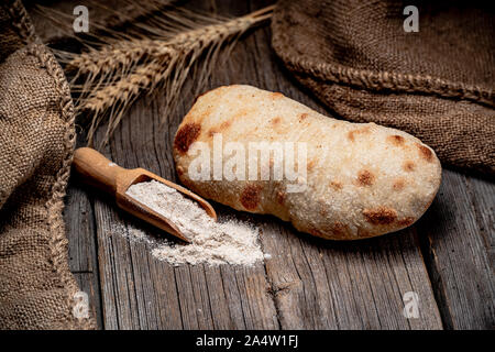 Ciabatta Bread on the wood tabled. Healthy food Stock Photo