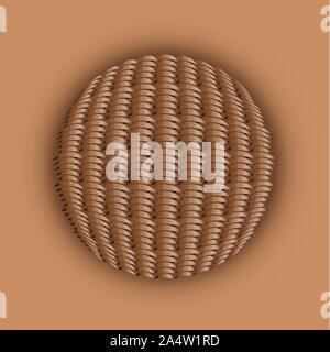 Illustration of wooden weaved ball on brown background. Stock Vector
