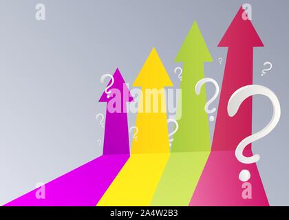 Arrows in chart with question mark, colorful info graphic  illustration with floating 3d sings, creative design  background for web and print. Ask for Stock Vector