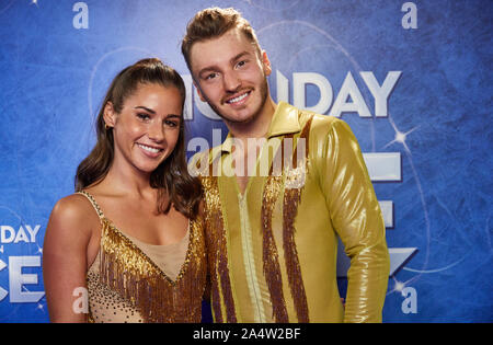 Hamburg, Germany. 16th Oct, 2019. Sarah Lombardi, pop singer, and Panagiotis 'Joti' Polizoakis, figure skater, stand together before an interview to the Holiday on Ice Show 'Supernova'. Credit: Georg Wendt/dpa/Alamy Live News Stock Photo