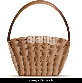 Illustration of empty woven basket on white background. Stock Vector