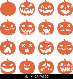 Set of halloween pumpkins with funny faces. Minimal style pumpkin collection. Autumn holidays vector illustration Stock Vector