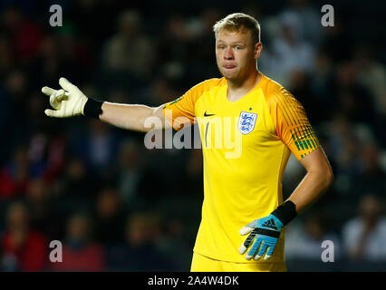 MILTON KEYNES, ENGLAND. OCTOBER 15: Aaron Ramsdale of England U21s  during UEFA Under 21 Championship Qualifiers between England Under 21 and Austria Stock Photo