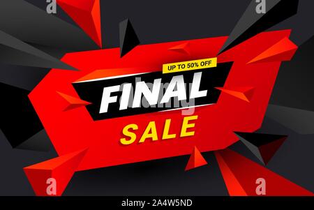 Creative Final sale inscription design template. Black Friday banner with red triangles design elements for shops, web. Stock Vector