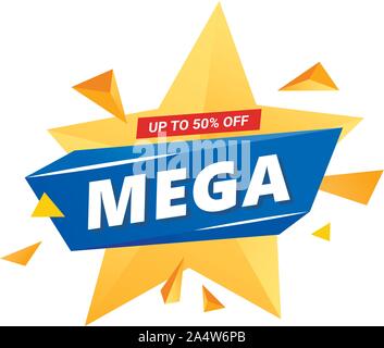 Colorful star geometric sale banner with triangles elements for poster, banners, flyers, card. Mega sale discount offer design Stock Vector