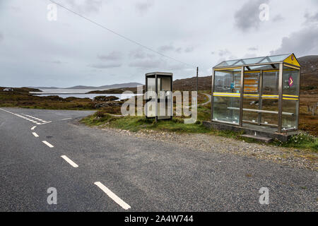 Bus stop, Luskentyre, Harris, Outer Hebrides Stock Photo